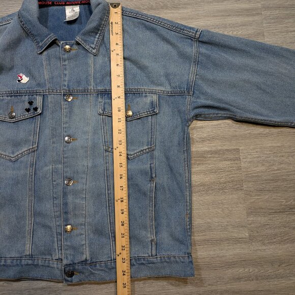 Disney Minnie Mouse Denim Jean Jacket Women's Medium Embroidered Pins Blue - Picture 10 of 11